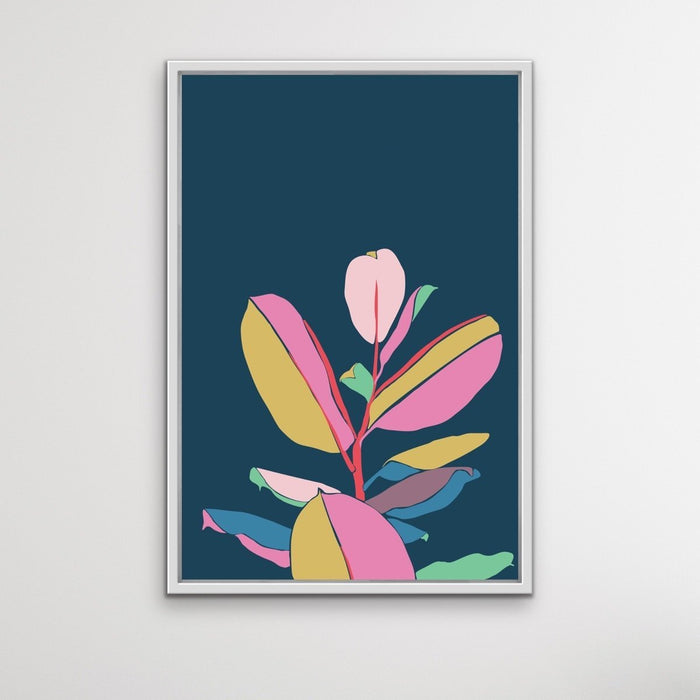 Fiddle Leaf Fig - Turquoise Pink Fiddle Leaf Fig Graphic Wall Art Print Canvas