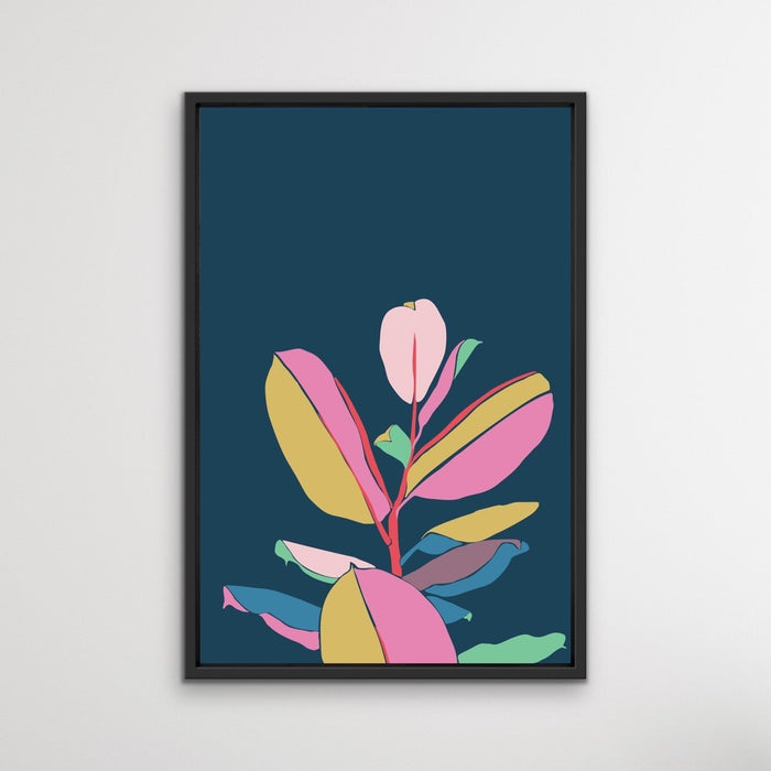 Fiddle Leaf Fig - Turquoise Pink Fiddle Leaf Fig Graphic Wall Art Print Canvas