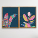 Fiddle Leaf and Banana Palm - Two Piece Turquoise Pink Contemporary Graphic Canvas Framed Wall Art Prints, Wall Art, Ozark Home 