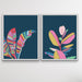 Fiddle Leaf and Banana Palm - Two Piece Turquoise Pink Contemporary Graphic Canvas Framed Wall Art Prints, Wall Art, Ozark Home 