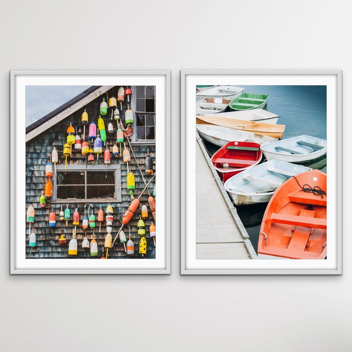 Fishing Shack With Buoys And Colourful Dinghies - Two Piece Photographic Print Set, Wall Art, Ozark Home 