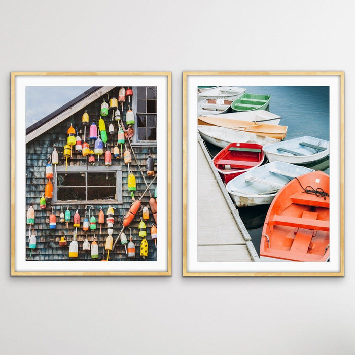 Fishing Shack With Buoys And Colourful Dinghies - Two Piece Photographic Print Set, Wall Art, Ozark Home 