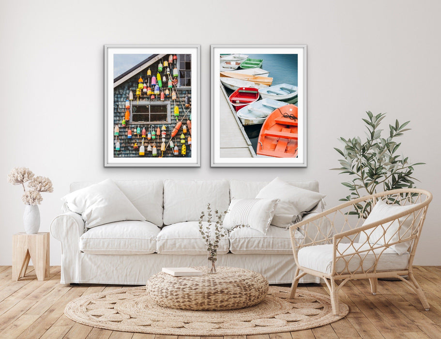 Fishing Shack With Buoys And Colourful Dinghies - Two Piece Photographic Print Set, Wall Art, Ozark Home 