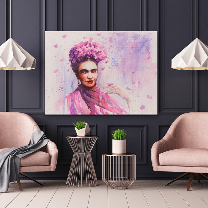 Frida Kahlo in Pink - Bold Colourful Graphic Wall Art Print Canvas