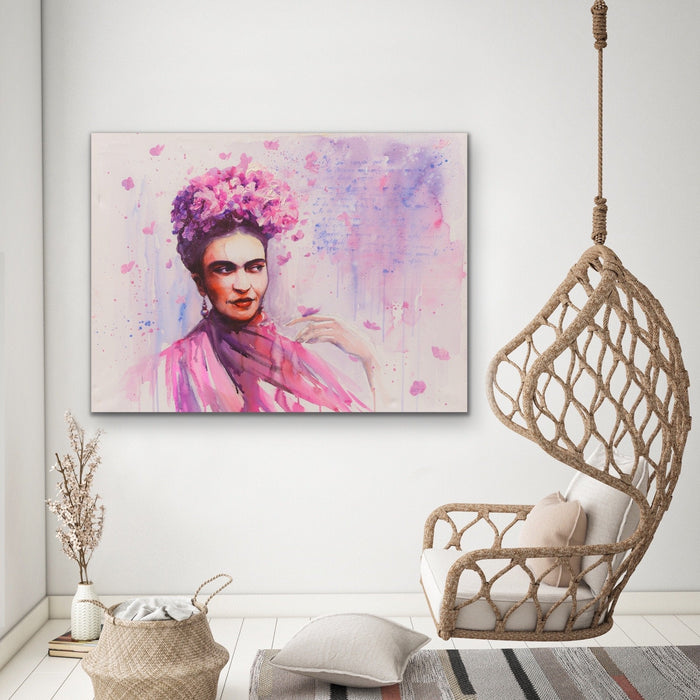 Frida Kahlo in Pink - Bold Colourful Graphic Wall Art Print Canvas