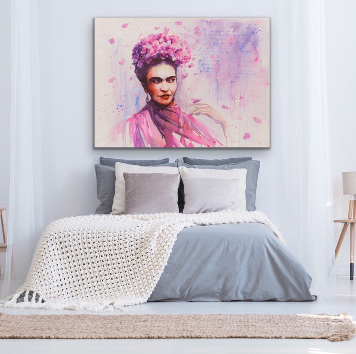 Frida Kahlo in Pink - Bold Colourful Graphic Wall Art Print Canvas