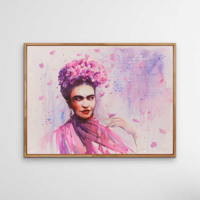 Frida Kahlo in Pink - Bold Colourful Graphic Wall Art Print Canvas