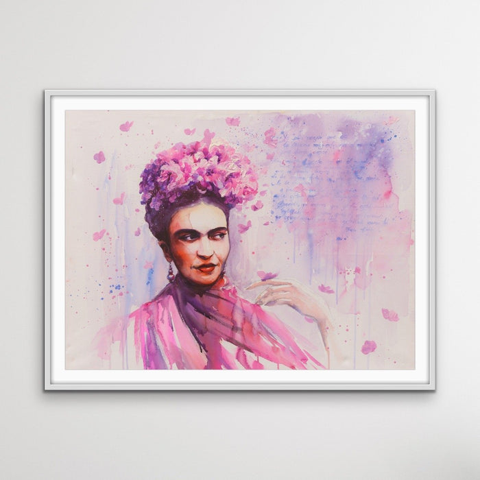 Frida Kahlo in Pink - Bold Colourful Graphic Wall Art Print Canvas