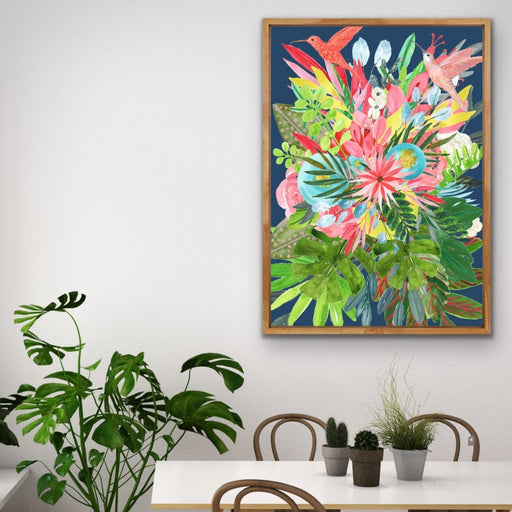 Garden of Eden In Blue - Tropical Jungle Watercolour Print Stretched Canvas Wall Art, Wall Art, Ozark Home 