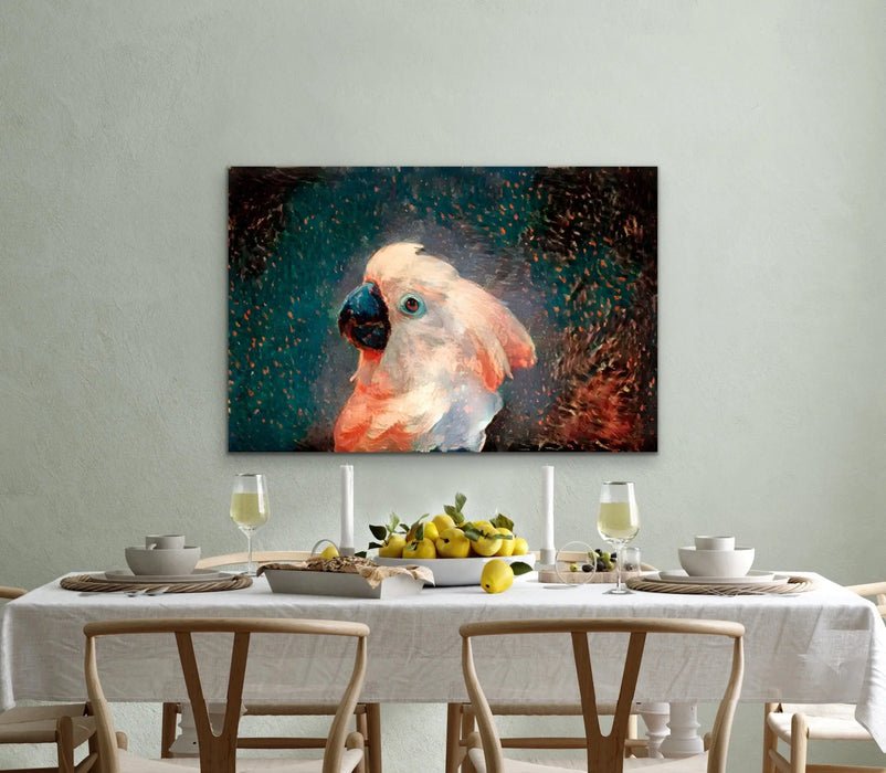 Glowing Cockatoo - Cockatoo Wall Art Print Stretched Canvas Wall Art In Style of Van Gogh, Wall Art, Ozark Home 