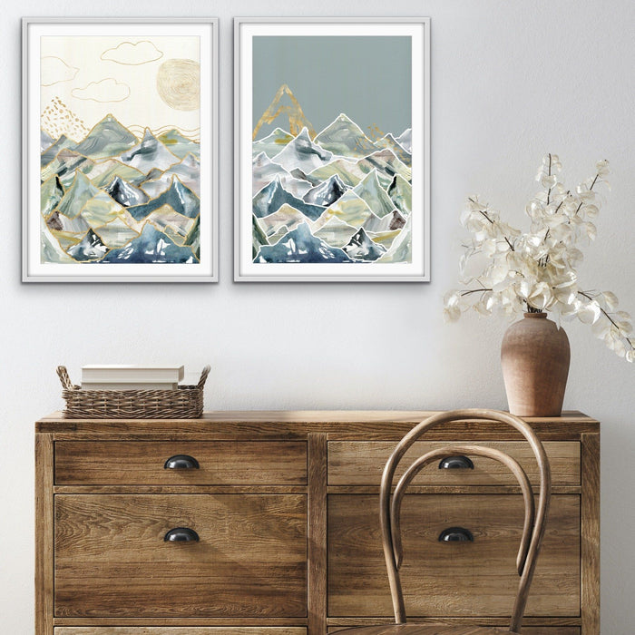 Gold Mountain - Two Piece Gold Landscape Print Set, Wall Art, Ozark Home 