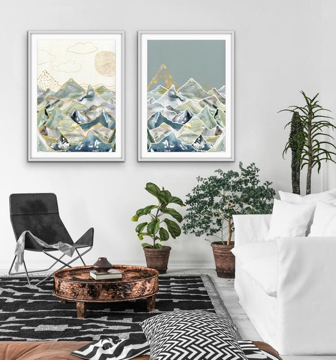 Gold Mountain - Two Piece Gold Landscape Print Set, Wall Art, Ozark Home 