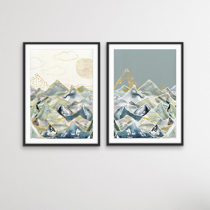 Gold Mountain - Two Piece Gold Landscape Print Set, Wall Art, Ozark Home 