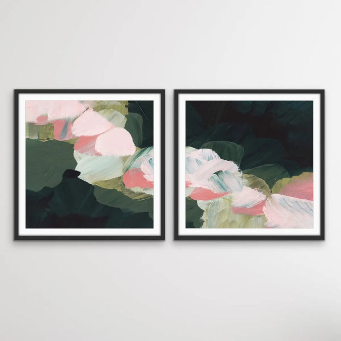 Grass is Greener - Two Piece Square Abstract Green and Pink Print Set, Wall Art, Ozark Home 