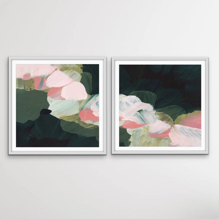 Grass is Greener - Two Piece Square Abstract Green and Pink Print Set, Wall Art, Ozark Home 