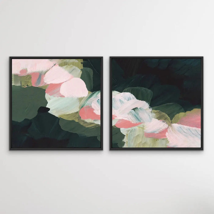 Grass is Greener - Two Piece Square Abstract Green and Pink Print Set, Wall Art, Ozark Home 