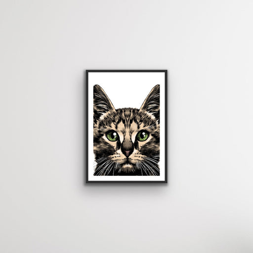 Green Eyed Tabby Cat Art Print Stretched Canvas Wall Art, Wall Art, Ozark Home 