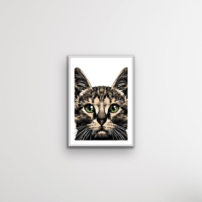 Green Eyed Tabby Cat Art Print Stretched Canvas Wall Art, Wall Art, Ozark Home 