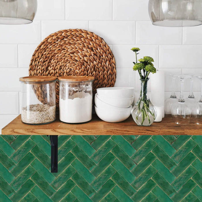 Green Herringbone Tile Wallpaper