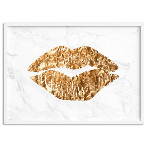 Solid Kiss White Marble & Gold (faux look foil) - Art Print - Ozark Home