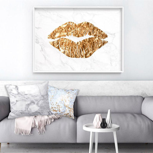 Solid Kiss White Marble & Gold (faux look foil) - Art Print - Ozark Home