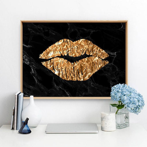 Solid Kiss Black Marble & Gold (faux look foil) - Art Print - Ozark Home