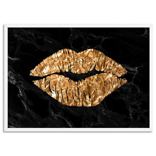 Solid Kiss Black Marble & Gold (faux look foil) - Art Print - Ozark Home