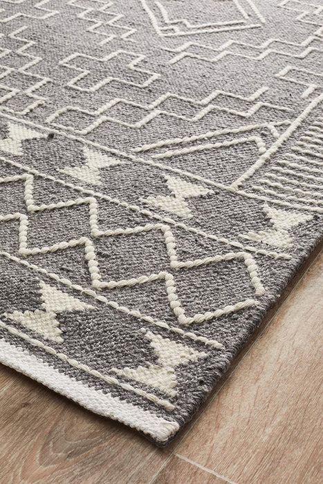 Halol Grey Bohemian Geometric Shape Contemporary Wool Rug, Rugs, Ozark Home 