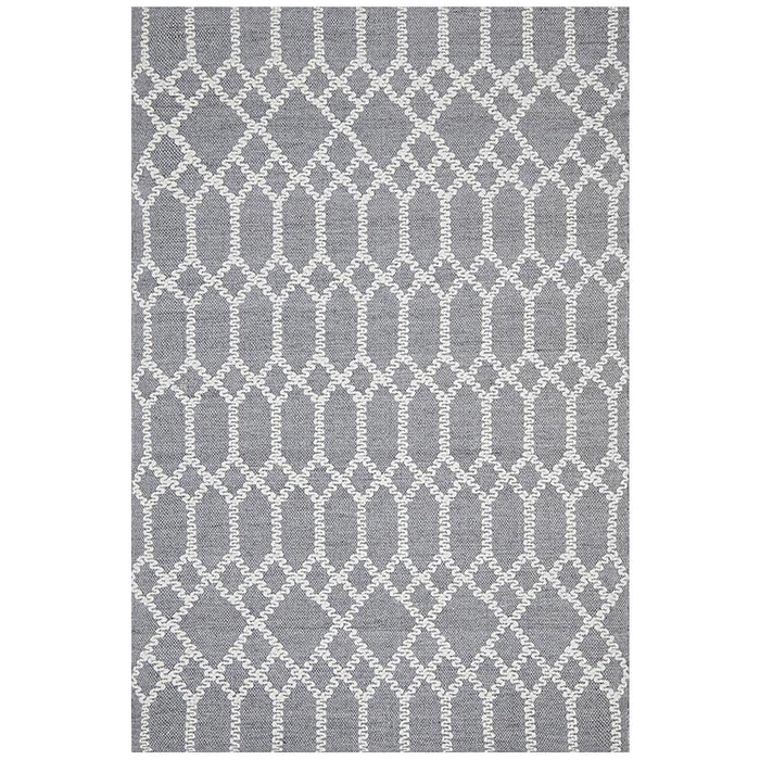 Halol Rustic Blue Bohemian Lattice Contemporary Wool Rug, Rugs, Ozark Home 