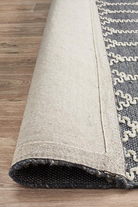 Halol Rustic Blue Bohemian Lattice Contemporary Wool Rug, Rugs, Ozark Home 