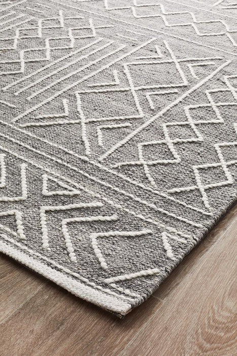 Halol Grey Bohemian Cross Contemporary Wool Rug, Rugs, Ozark Home 