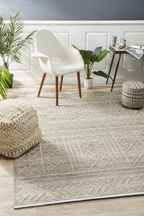 Halol Natural Bohemian Cross Contemporary Wool Rug, Rugs, Ozark Home 