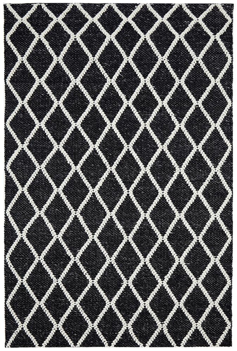 Hampi Black & White Diamond Lattice Wool Contemporary Rug, Rugs, Ozark Home 