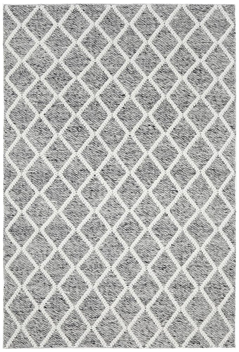 Hampi Grey & White Diamond Lattice Wool Contemporary Rug, Rugs, Ozark Home 