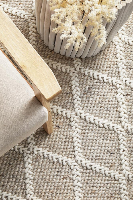 Hampi Natural & White Diamond Lattice Wool Contemporary Rug, Rugs, Ozark Home 