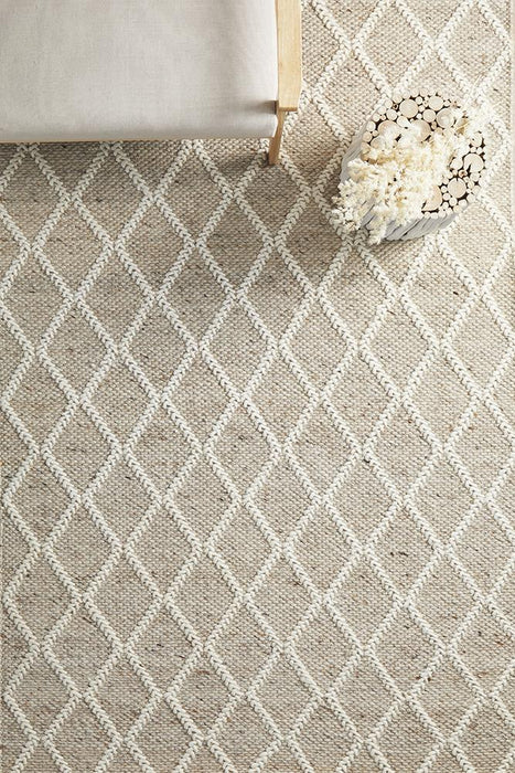 Hampi Natural & White Diamond Lattice Wool Contemporary Rug, Rugs, Ozark Home 