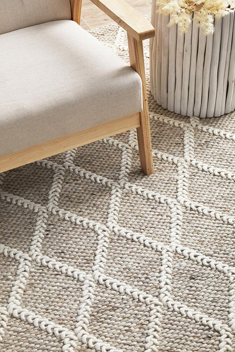 Hampi Natural & White Diamond Lattice Wool Contemporary Rug, Rugs, Ozark Home 