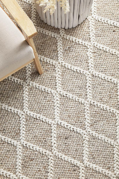 Hampi Natural & White Diamond Lattice Wool Contemporary Rug, Rugs, Ozark Home 