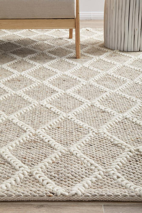 Hampi Natural & White Diamond Lattice Wool Contemporary Rug, Rugs, Ozark Home 