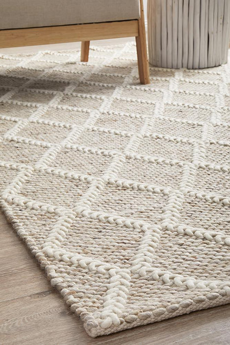 Hampi Natural & White Diamond Lattice Wool Contemporary Rug, Rugs, Ozark Home 