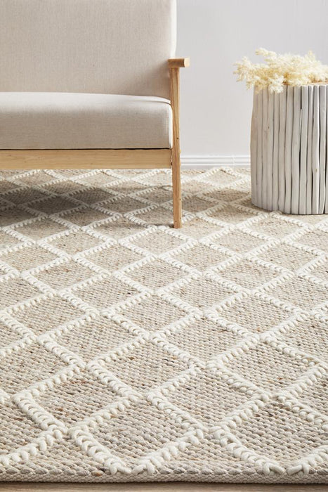 Hampi Natural & White Diamond Lattice Wool Contemporary Rug, Rugs, Ozark Home 