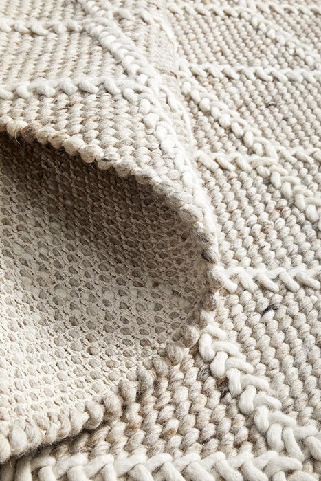 Hampi Natural & White Diamond Lattice Wool Contemporary Rug, Rugs, Ozark Home 