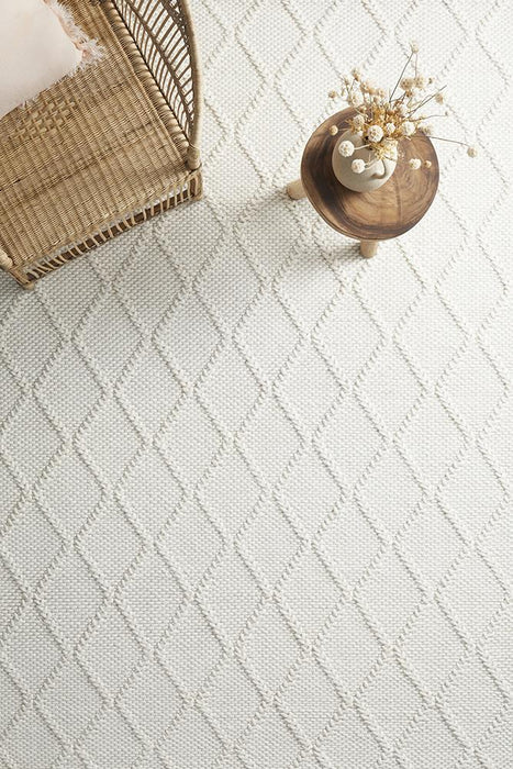 Hampi White Diamond Lattice Wool Contemporary Rug, Rugs, Ozark Home 