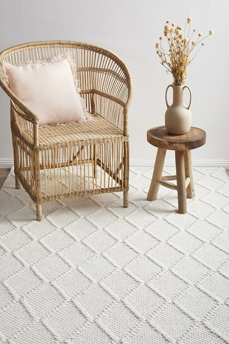 Hampi White Diamond Lattice Wool Contemporary Rug, Rugs, Ozark Home 