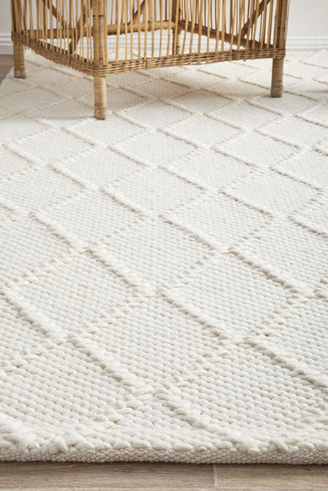 Hampi White Diamond Lattice Wool Contemporary Rug, Rugs, Ozark Home 