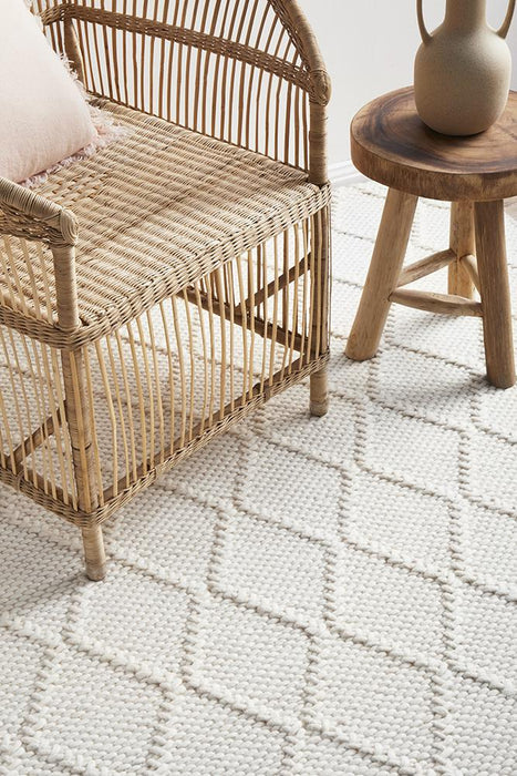 Hampi White Diamond Lattice Wool Contemporary Rug, Rugs, Ozark Home 