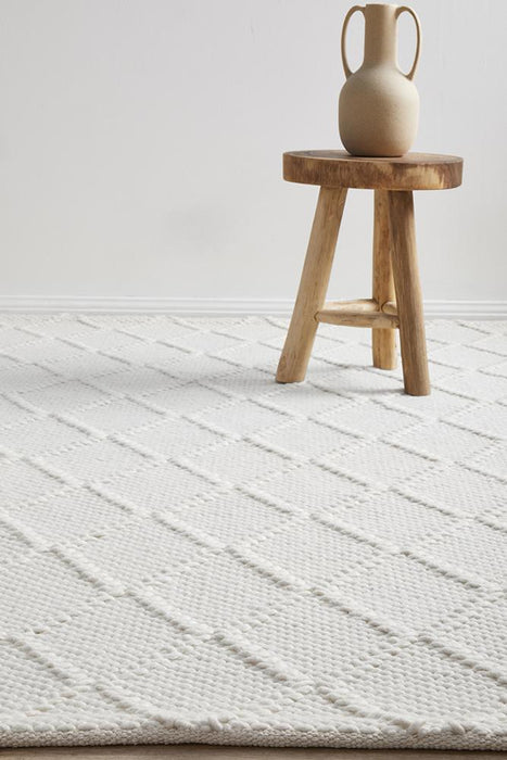 Hampi White Diamond Lattice Wool Contemporary Rug, Rugs, Ozark Home 