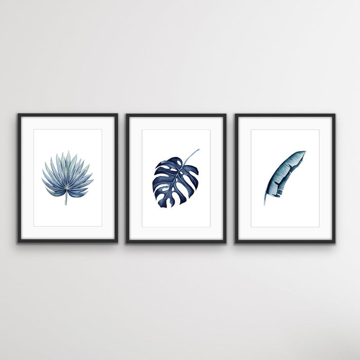 Hamptons Blue Monstera - Three Piece Watercolour Hamptons Blue Print Set, Wall Art, Ozark Home 