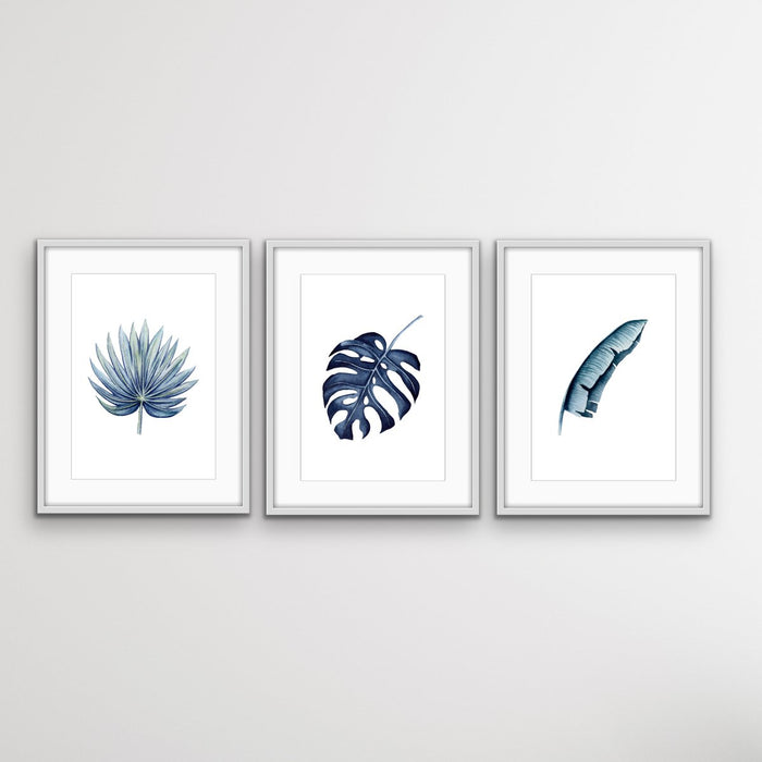 Hamptons Blue Monstera - Three Piece Watercolour Hamptons Blue Print Set, Wall Art, Ozark Home 