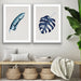 Hamptons Blue Monstera on Grey Linen - Two Piece Hamptons Coastal Beach Print Set, Wall Art, Ozark Home 